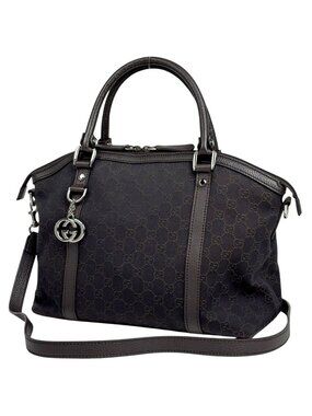 Gucci GG Pattern Tote 2-Way Shoulder Bag Canvas Dark Brown